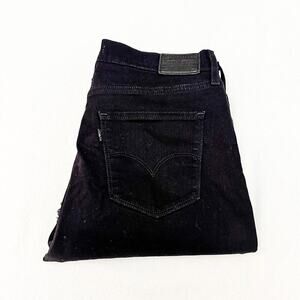 Levi's 724 High Rise Straight Crop Black Denim Jeans Raw Hem Size 31